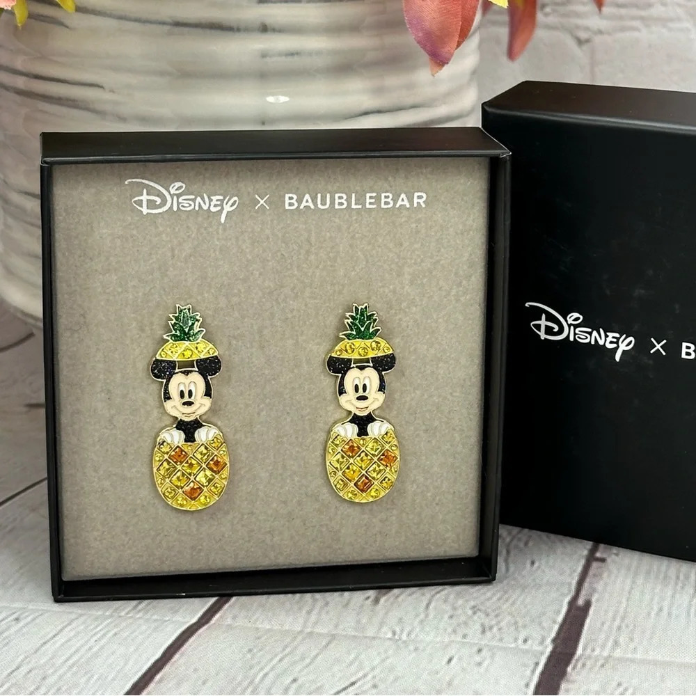 disney baublebar mickey mouse pineapple stud earrings NWT rhinestone summer - Picture 7 of 7